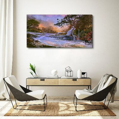 Bild auf leinwand Friedliche Landschaft mit einem Wasserfall