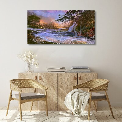 Bild auf leinwand Friedliche Landschaft mit einem Wasserfall