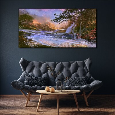 Bild auf leinwand Friedliche Landschaft mit einem Wasserfall