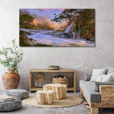 Bild auf leinwand Friedliche Landschaft mit einem Wasserfall