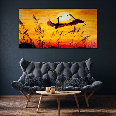 Foto auf leinwand Tanzende Kraniche bei Sonnenuntergang