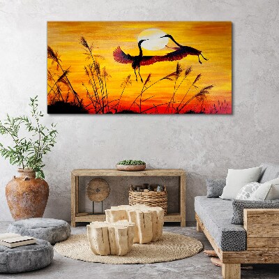 Foto auf leinwand Tanzende Kraniche bei Sonnenuntergang