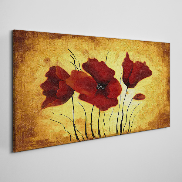 Foto auf leinwand Rote Mohnblumen auf gelbem Hintergrund