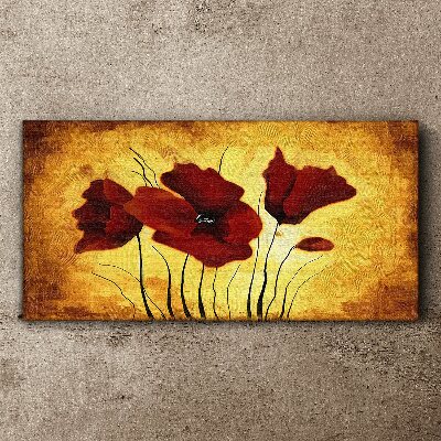 Foto auf leinwand Rote Mohnblumen auf gelbem Hintergrund