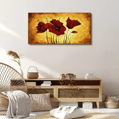 Foto auf leinwand Rote Mohnblumen auf gelbem Hintergrund