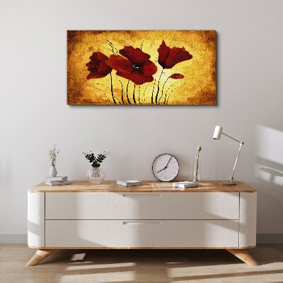 Foto auf leinwand Rote Mohnblumen auf gelbem Hintergrund