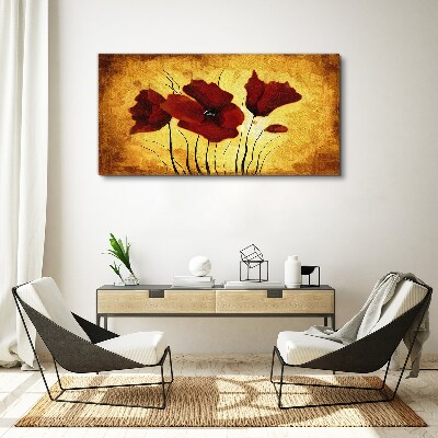 Foto auf leinwand Rote Mohnblumen auf gelbem Hintergrund
