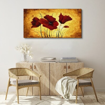 Foto auf leinwand Rote Mohnblumen auf gelbem Hintergrund