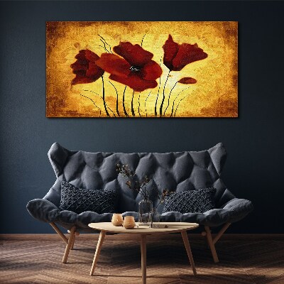 Foto auf leinwand Rote Mohnblumen auf gelbem Hintergrund