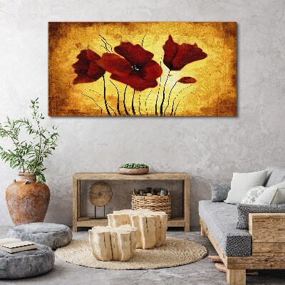 Foto auf leinwand Rote Mohnblumen auf gelbem Hintergrund