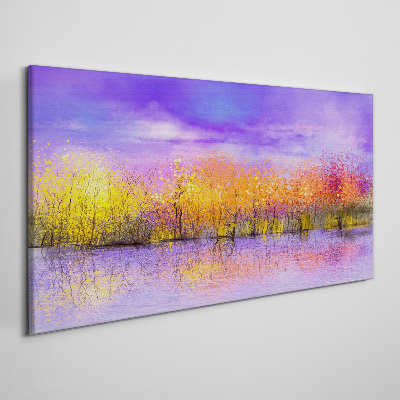 Foto auf leinwand Farbenfrohe Landschaft im Wasser spiegelt sich