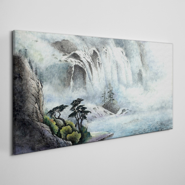 Foto auf leinwand Wasserfall in mystischer Landschaft
