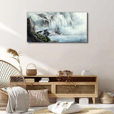 Foto auf leinwand Wasserfall in mystischer Landschaft