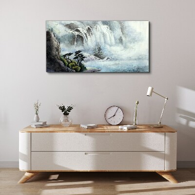 Foto auf leinwand Wasserfall in mystischer Landschaft