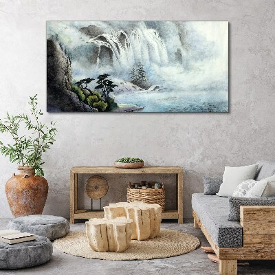 Foto auf leinwand Wasserfall in mystischer Landschaft