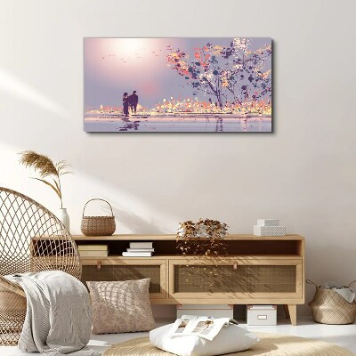 Foto auf leinwand Romantischer Spaziergang bei Sonnenuntergang