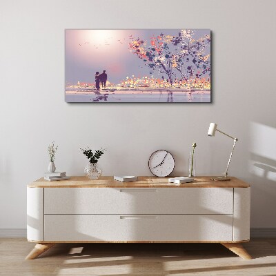 Foto auf leinwand Romantischer Spaziergang bei Sonnenuntergang