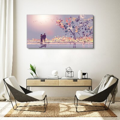 Foto auf leinwand Romantischer Spaziergang bei Sonnenuntergang
