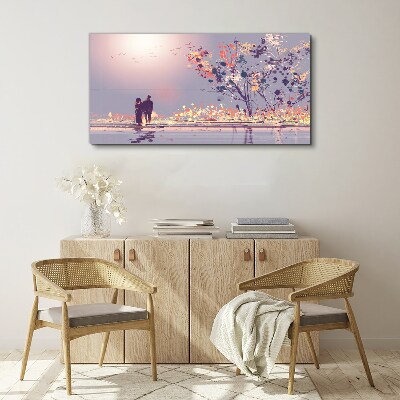 Foto auf leinwand Romantischer Spaziergang bei Sonnenuntergang