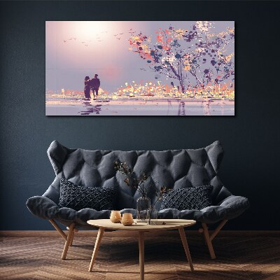 Foto auf leinwand Romantischer Spaziergang bei Sonnenuntergang