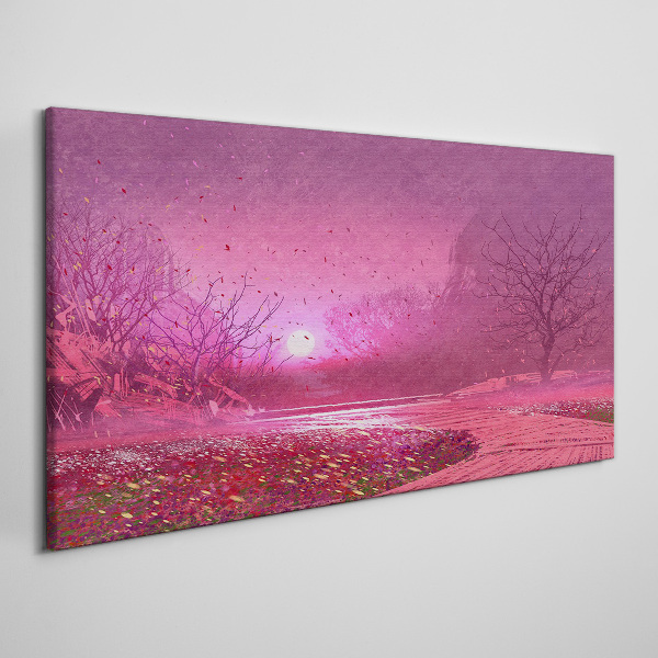Foto auf leinwand Rosa Nebel über der Frühlingslandschaft