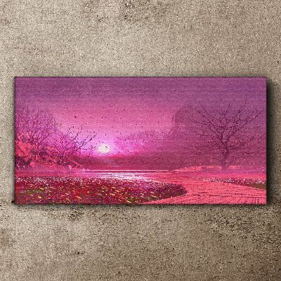 Foto auf leinwand Rosa Nebel über der Frühlingslandschaft