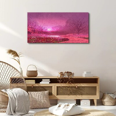 Foto auf leinwand Rosa Nebel über der Frühlingslandschaft