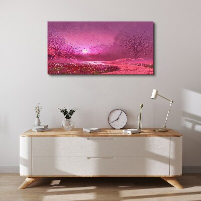 Foto auf leinwand Rosa Nebel über der Frühlingslandschaft