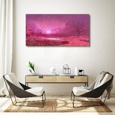 Foto auf leinwand Rosa Nebel über der Frühlingslandschaft