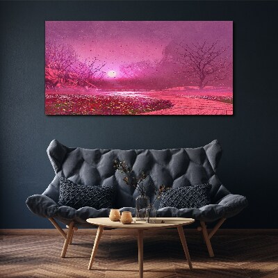 Foto auf leinwand Rosa Nebel über der Frühlingslandschaft