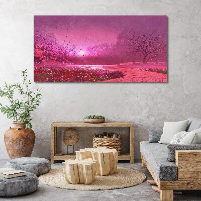 Foto auf leinwand Rosa Nebel über der Frühlingslandschaft