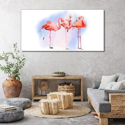 Foto auf leinwand Rosa Flamingos auf pastellfarbenem Hintergrund