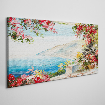 Foto auf leinwand Sommerliche Küstenlandschaft mit Blumen