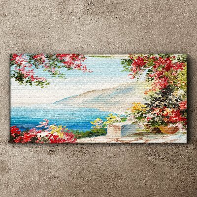 Foto auf leinwand Sommerliche Küstenlandschaft mit Blumen