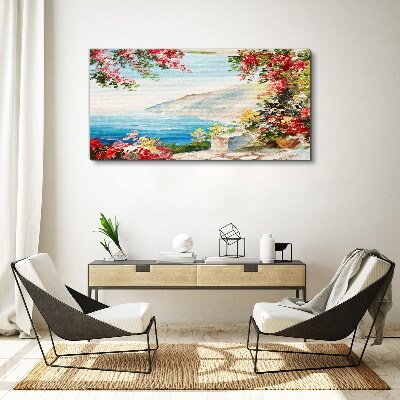 Foto auf leinwand Sommerliche Küstenlandschaft mit Blumen