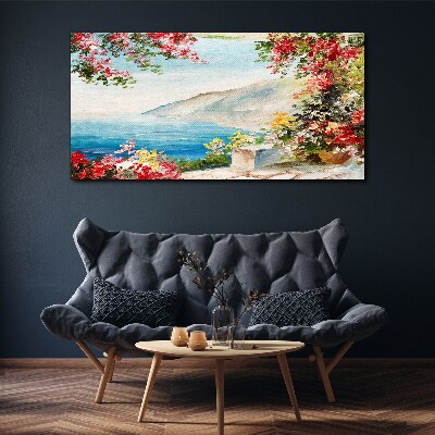 Foto auf leinwand Sommerliche Küstenlandschaft mit Blumen