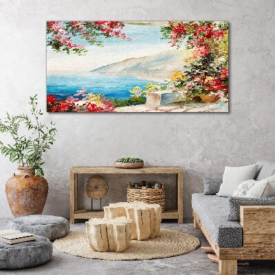 Foto auf leinwand Sommerliche Küstenlandschaft mit Blumen