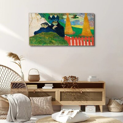 Foto auf leinwand Grüne Landschaft mit Figuren
