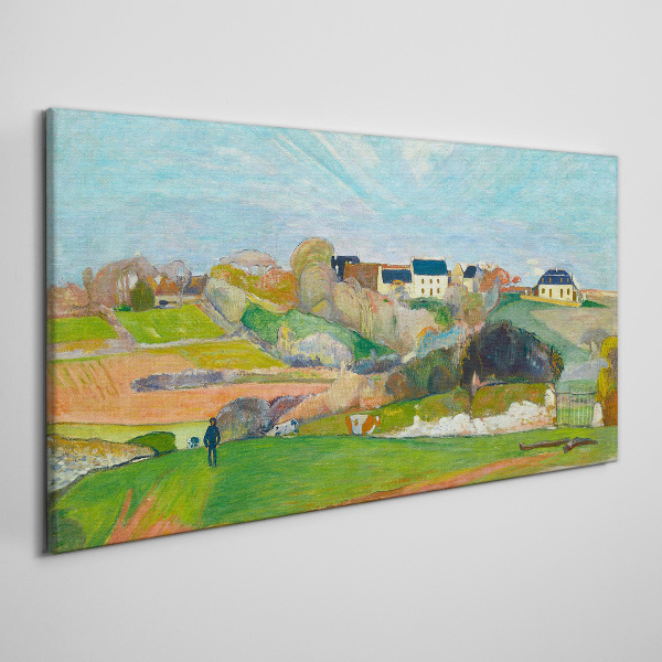 Foto auf leinwand Landschaft mit Häusern und einer Person