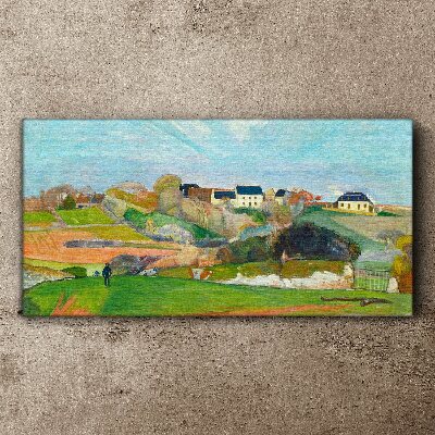 Foto auf leinwand Landschaft mit Häusern und einer Person