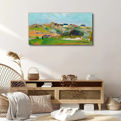 Foto auf leinwand Landschaft mit Häusern und einer Person