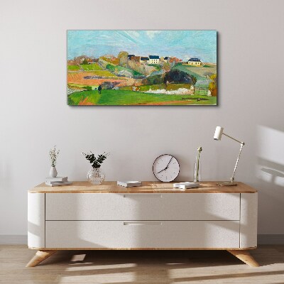 Foto auf leinwand Landschaft mit Häusern und einer Person