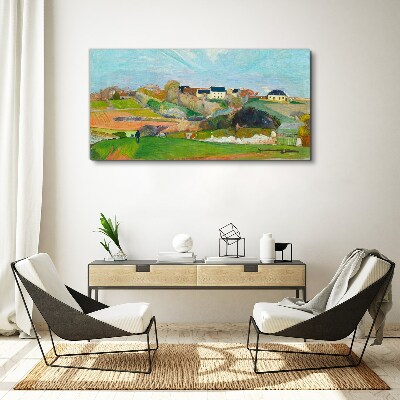 Foto auf leinwand Landschaft mit Häusern und einer Person