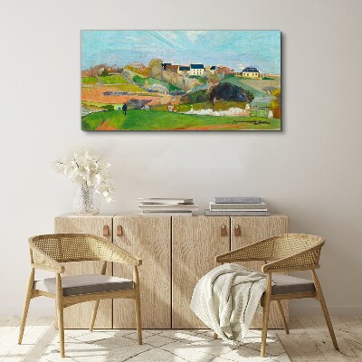 Foto auf leinwand Landschaft mit Häusern und einer Person