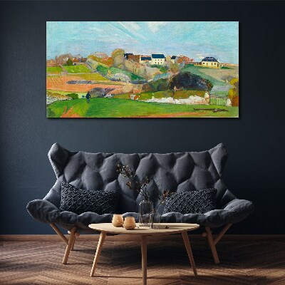 Foto auf leinwand Landschaft mit Häusern und einer Person