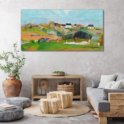 Foto auf leinwand Landschaft mit Häusern und einer Person