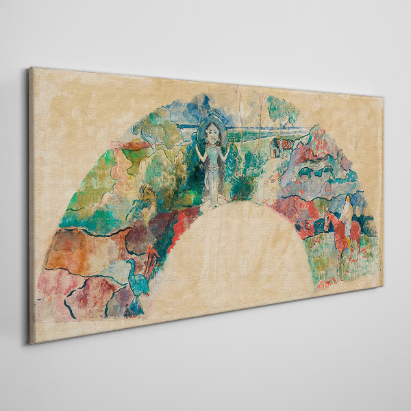 Foto leinwand Farbenfrohe Szene mit einer Figur in einer Landschaft