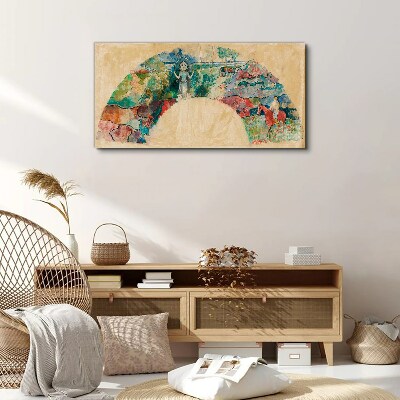 Foto leinwand Farbenfrohe Szene mit einer Figur in einer Landschaft