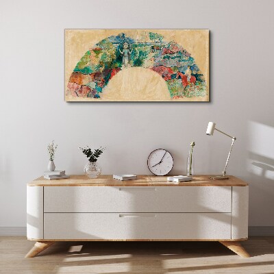 Foto leinwand Farbenfrohe Szene mit einer Figur in einer Landschaft