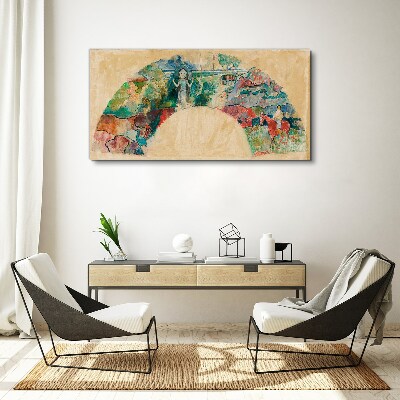 Foto leinwand Farbenfrohe Szene mit einer Figur in einer Landschaft